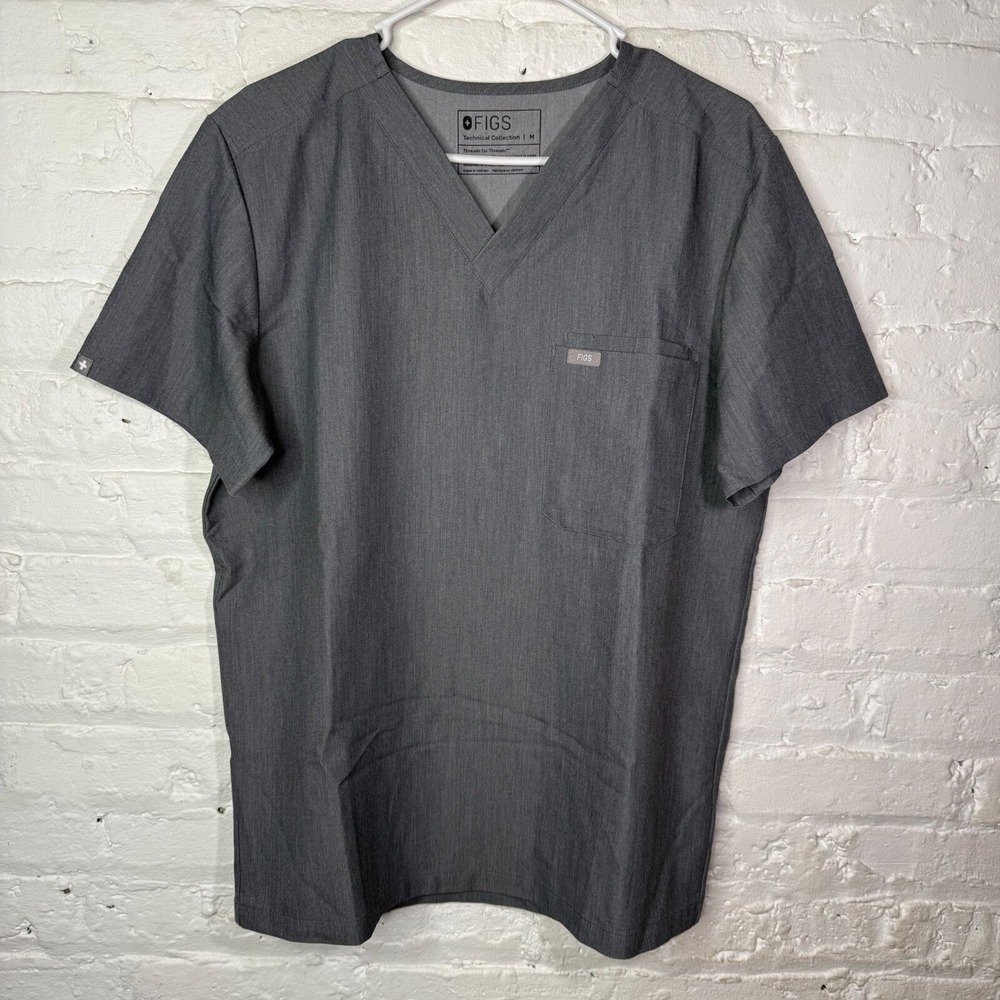 FIGS Scrubs Top Mens Medium Leon 3 Pocket Technical Collection‎ Gray